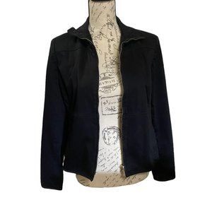 Jones New York Signature 6P Petite Black Collared Zipper Long Sleeve Jacket with